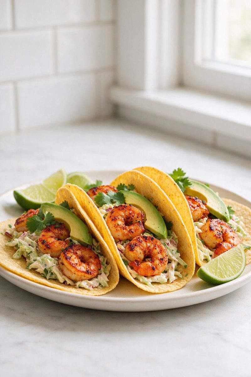 Cajun Shrimp Tacos with Lime Slaw