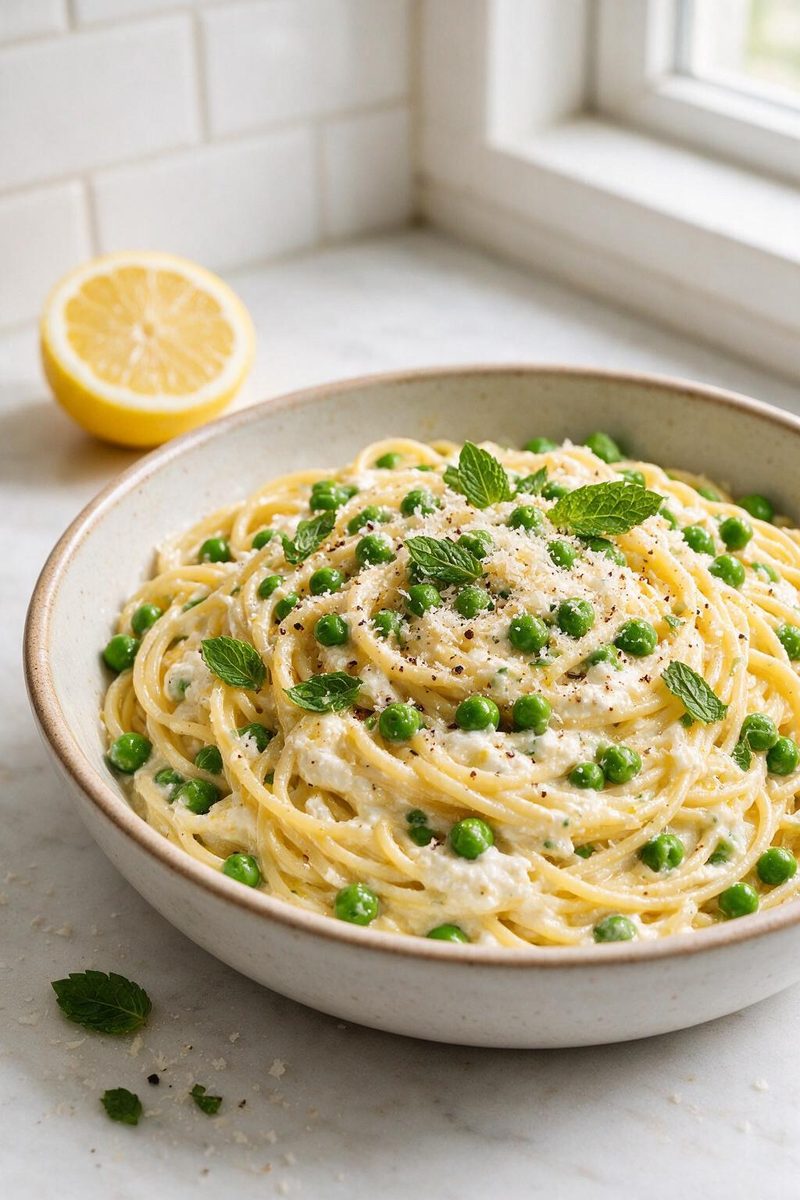 Lemon Ricotta Pasta with Peas